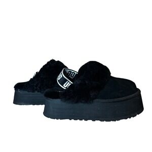 UGG Black Suede Fur Platform Slip On Slippers Sandals Women US Size 9